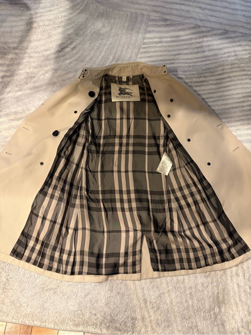 Burberry London Made in Italy Trench Coat Beige Charcoal Mega Check US2 XS - Picture 4 of 8